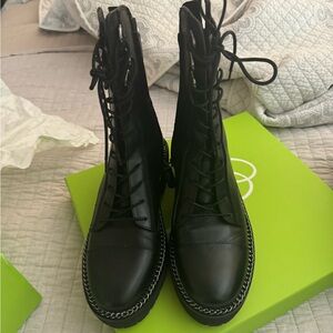 Lesley black leather lace up combat boot